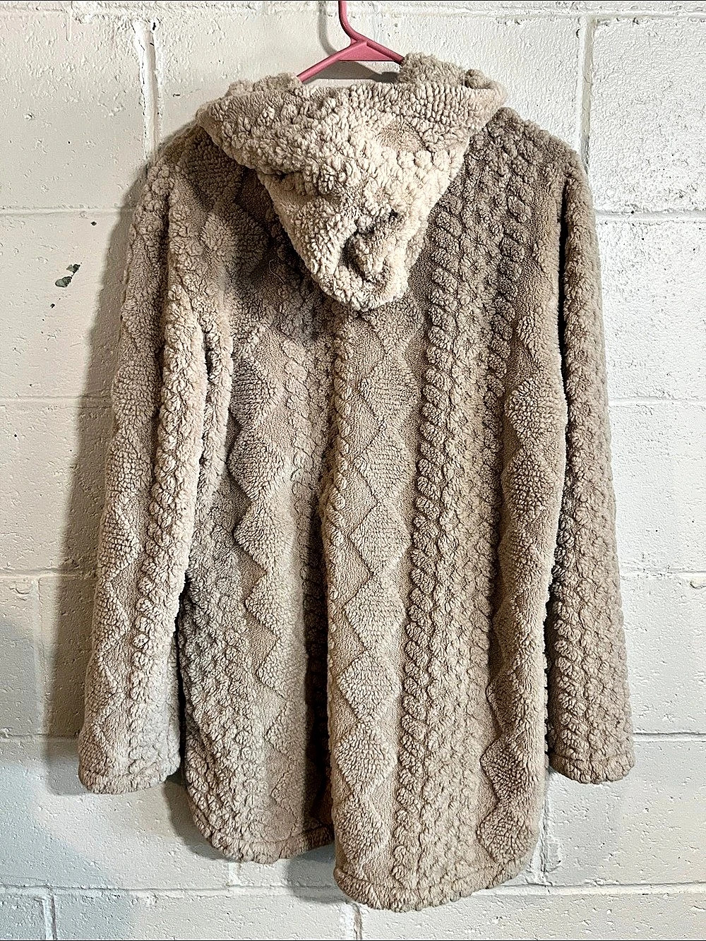 Women's Beige Teddy Hooded Coat - Picture 2 of 6